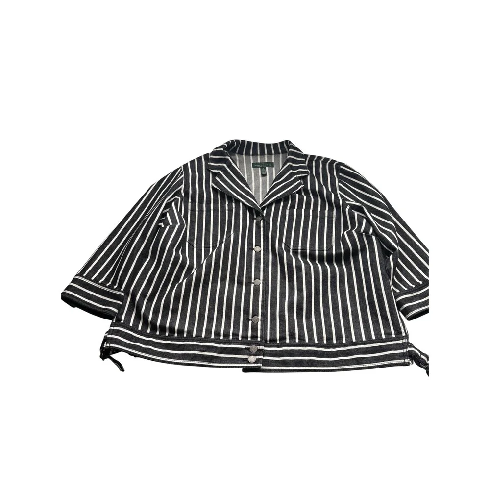 Lauren Ralph Lauren Striped Denim Shirt Jacket Black White 3X Plus Size - Picture 3 of 8